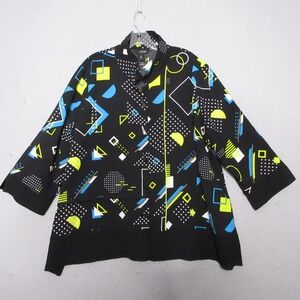 Ali Miles Black Geometric Print Tunic with Blue and Neon Yellow Accents
